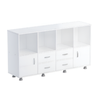 Шкаф-стеллаж верхняя часть без дверок, нижняя часть с 4 - мя ящиками и 2-мя дверками (белый) - «globural.ru» - Рузаевка