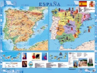 Настенная карта Испании на испанском языке  физическая + политическая (учебная) - «globural.ru» - Рузаевка