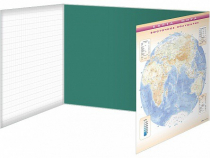 Доска аудиторная, меловая, магнитно-маркерная, трехэлементная (клетка, линейка, пропись, карта мира) + комплект тематических магнитов - «globural.ru» - Рузаевка