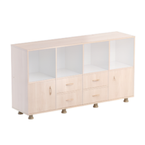 Шкаф-стеллаж верхняя часть без дверок, нижняя часть с 4 - мя ящиками и 2-мя дверками (бук/белый) - «globural.ru» - Рузаевка