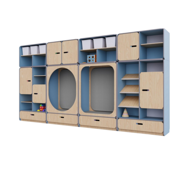 Детская стенка с местом для хранения и зонами отдыха из коллекции «НЕГА» (цвет голубой) - «globural.ru» - Рузаевка