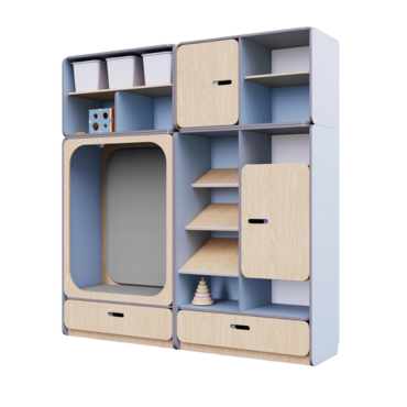 Детская стенка с местом для хранения и прямоугольной зоной отдыха из коллекции «НЕГА» (цвет голубой) - «globural.ru» - Рузаевка