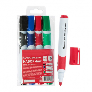 Набор маркеров для доски 4 цвета, 5.0 мм с резиновой вставкой - «globural.ru» - Рузаевка